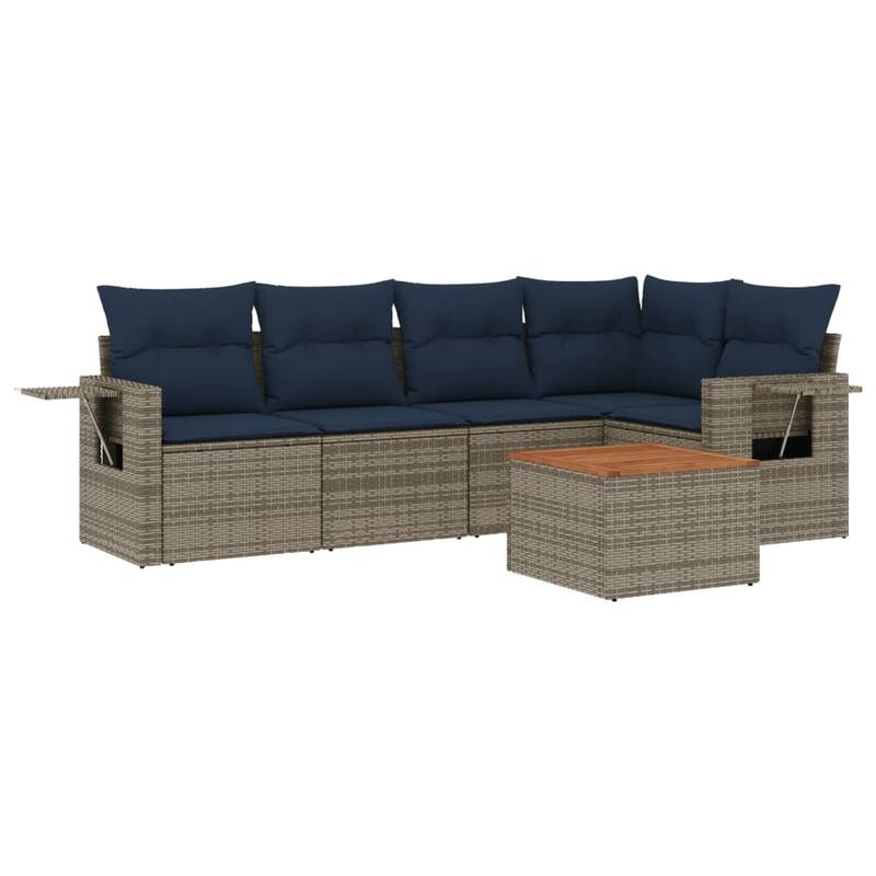 vidaXL 6 Piece Patio Sofa Set with Cushions Gray/Brown/Black Poly Rattan - 24.4" x 24.4" x 27.2"