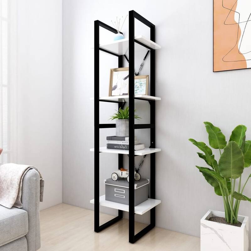vidaXL 4-Tier Book Cabinet White 15.7"x11.8"x55.1" Chipboard - 15.7" x 11.8" x 55.1" - 15.7" x 11.8" x 55.1"