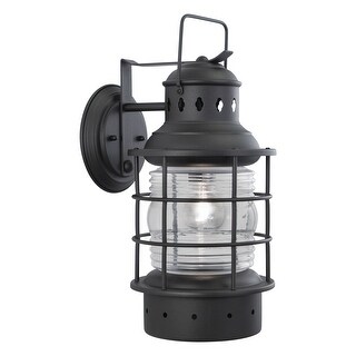 VAXCEL Hyannis 18 in. H 1-Light Black Coastal Outdoor Wall Sconce, Durable Steel, Clear Ribbed Glass Shade, LED Compatible