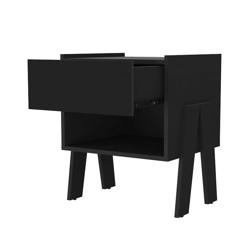 Hosley 1-Drawer 1-Shelf Nightstand Black Wengue，Suitable for bedrooms,living rooms,apartments