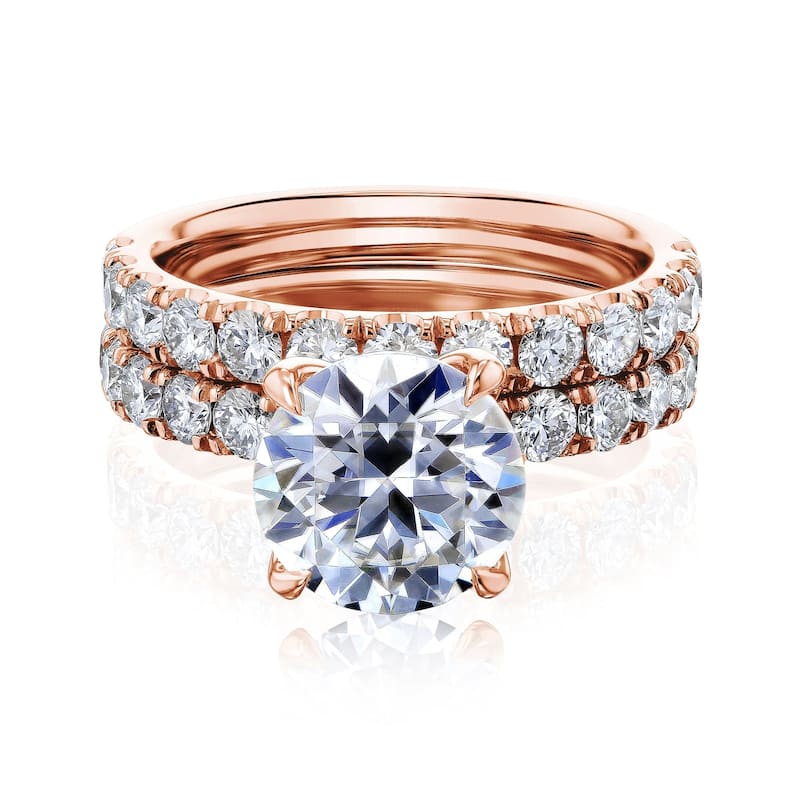 Kobelli 4.90 Carat Lab Grown Diamond Certified 14k Solid Gold Comfort Fit Half Eternity Florence 2pc Bridal Set (EF/VS) - 4 - Rose