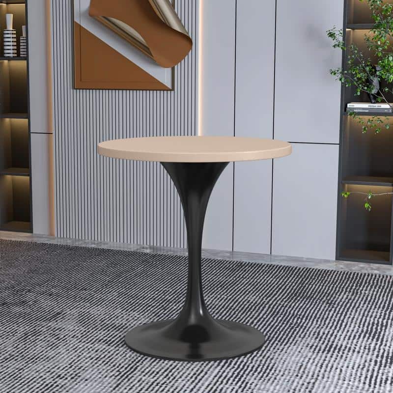 Verve 27" Modern Round MDF Solid Wood Top Accent Dining Table with Black Pedestal Steel Base for Home Kitchen and Living Room