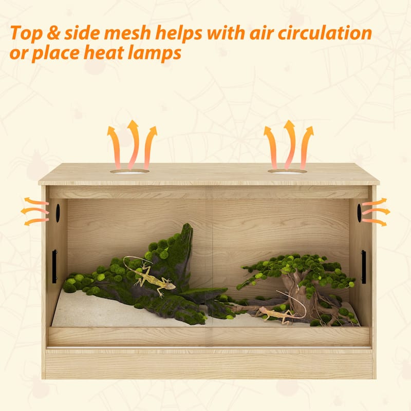 Glass Terrarium Tank with Ventilation Reptile & Amphibian Enclosure Hamster Cage Bunny Hideout Small Animals - Oak