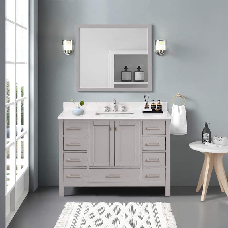 StarrySky 48 inch Undermount Single Sink Bathroom Vanity with Engineered Carrara Marble Top - Grey