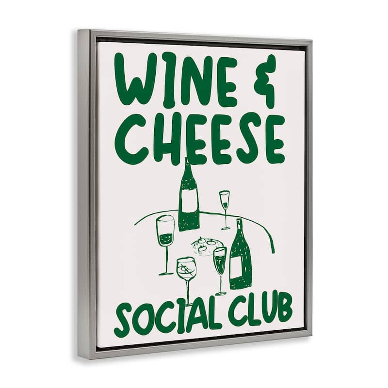 Stupell Wine & Cheese Social Club Framed Floater Canvas Wall Art Design By House of Lulu