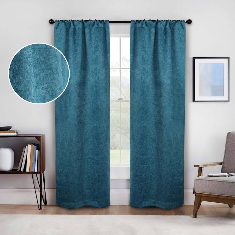 Superior Senna Washable Room Darkening Curtains, Set of 2 Panels - 26" x 84" - Deep Sea