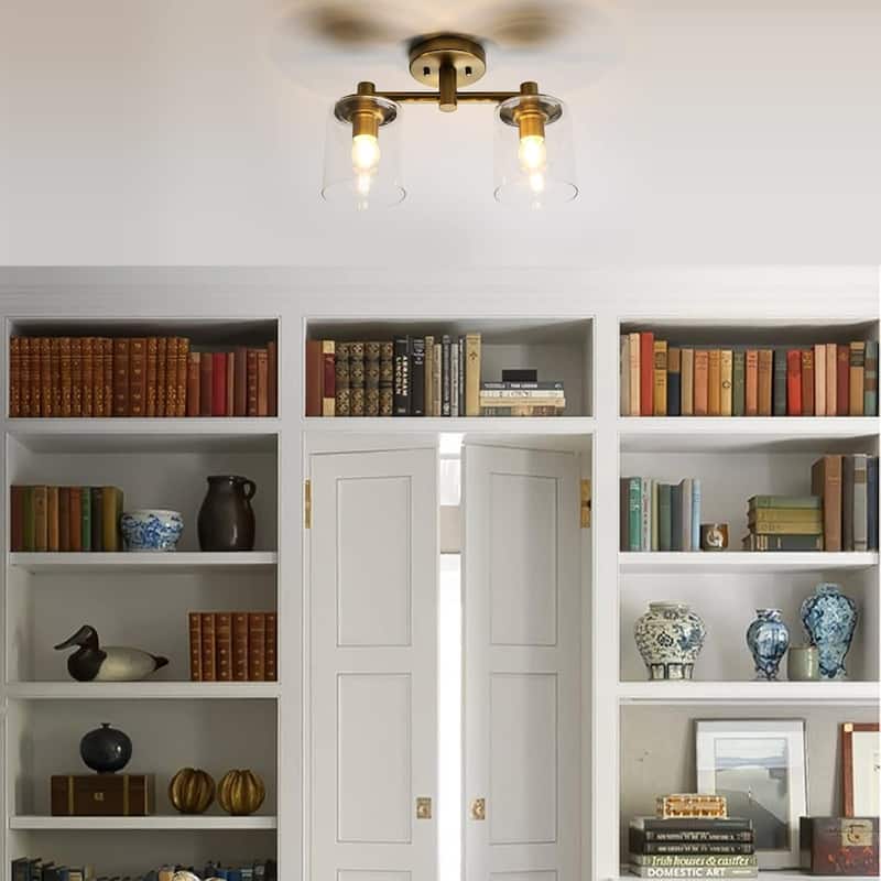 2-light flush mount light antique pendant light glass, metal chandelier lamp