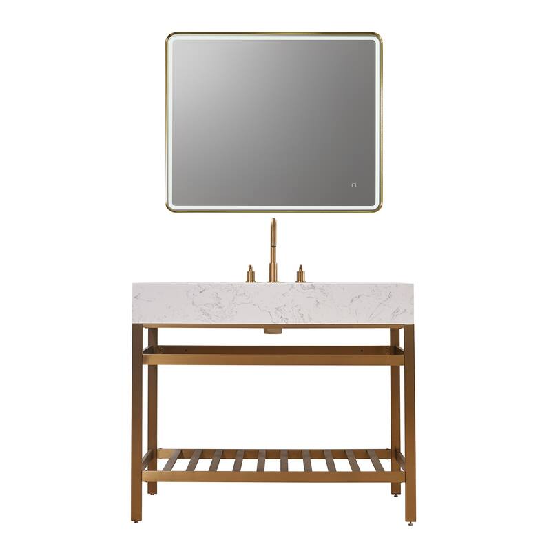 Altair Merano Stainless Steel Vanity Console with Stone Countertop and Mirror