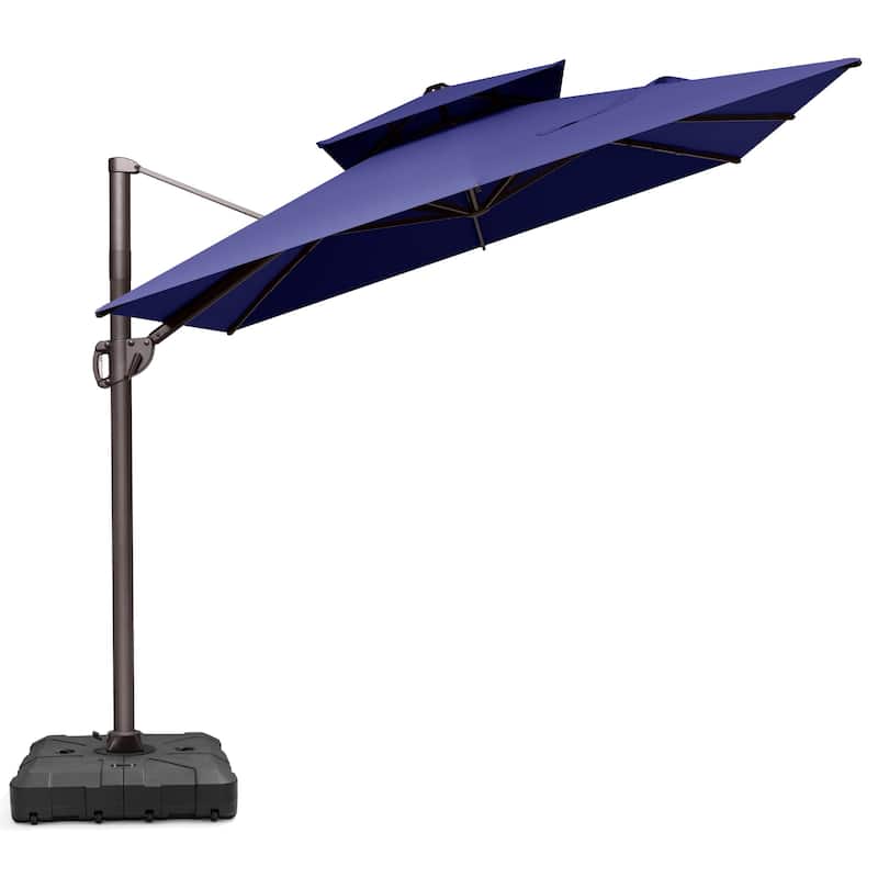 VredHom 9x11 FT Outdoor Patio Double Top Cantilever Umbrella with Wheel Base - NavyBlue
