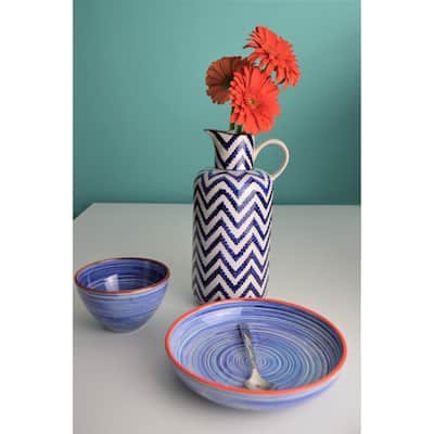 Euro Ceramica Blue Garden Ceramic 12" Chevron Pitcher