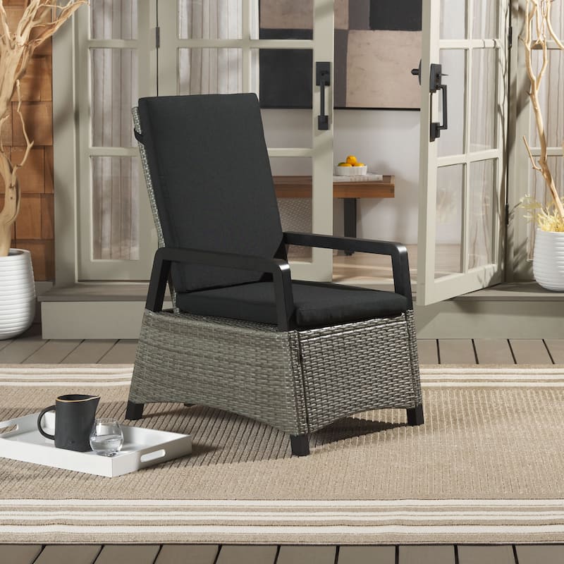 SAFAVIEH Outdoor Patio Furniture Herman Recliner Chair - 22"W x 32"D x 42"H - Grey Brown/Black
