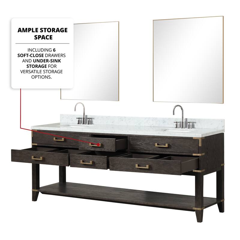 Lexora Norwalk Bath Vanity, Carrara Marble Top, Faucet Set, and Mirror