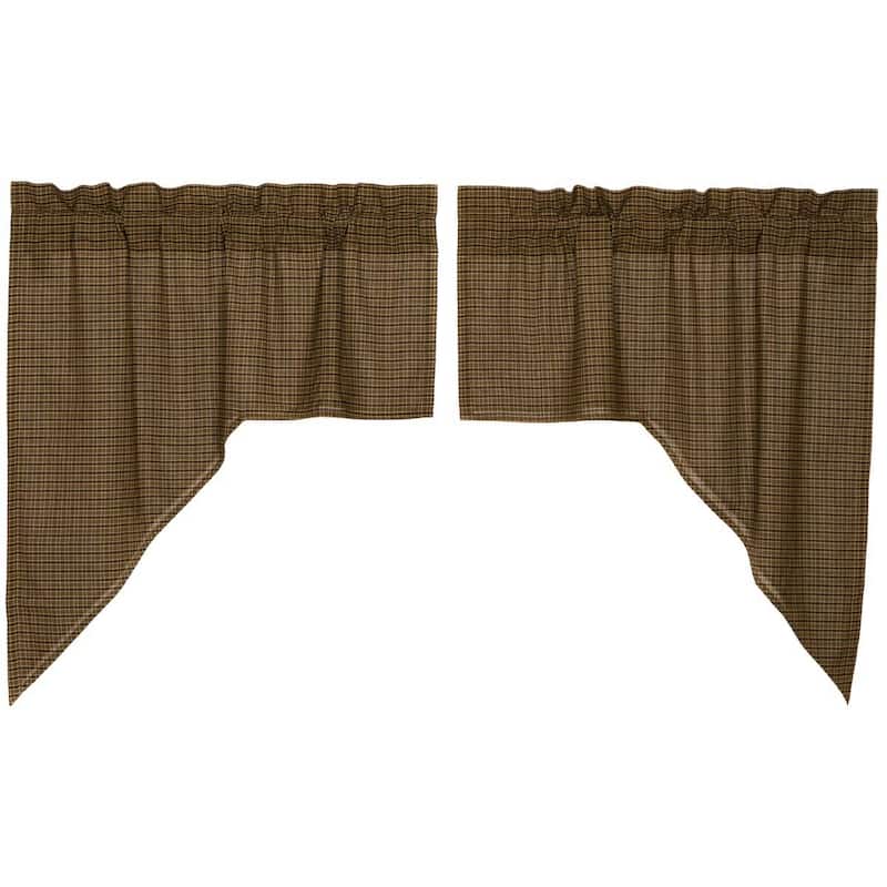 Rustic Kitchen Curtains Green Plaid Swag Pair Rod Pocket Cotton 36x36
