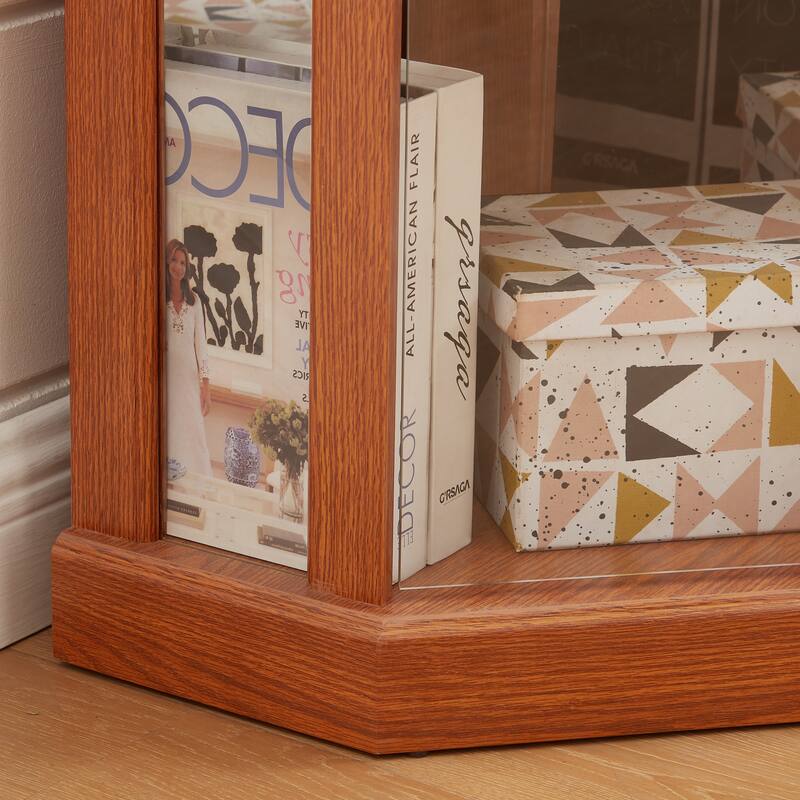 Corner Display Cabinet with Glass Door, Shelves & Light