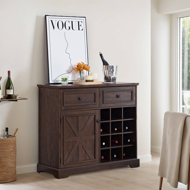 Rustic Farmhouse Buffet Cabinet with Storage,Multifunctional Sideboard with 2 Drawers,Bar Cabinet - 39.37D*15.75W*34.65H