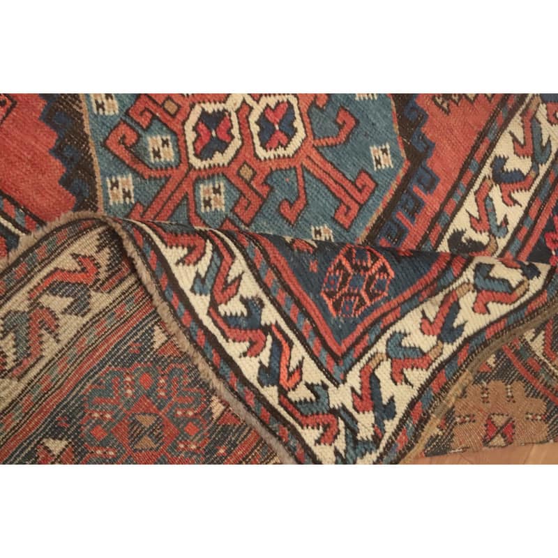 Hand Knotted Oriental 100% Wool Carpet Traditional Geometric Oranges & Rust Kazak Area Rug - 8' 5'' X 4' 2''