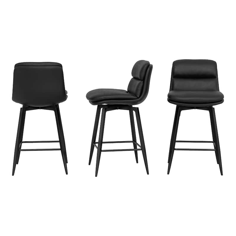 Upholstered Faux Leather Bar Stools with Back and Metal Legs Set of 2/3/4, 26" H Seat Height, 360° Swivel Bar Stools Brown