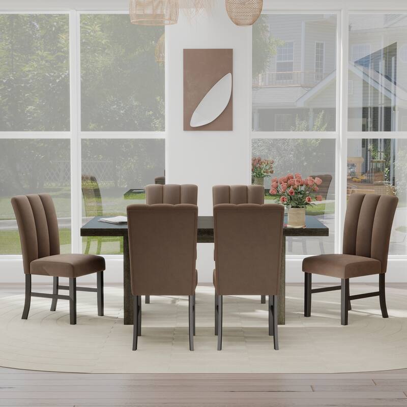 Roundhill Furniture Madison 7-Piece Dining Set, Slat-Fluted Dining Table with 6 Chairs, Chocolate