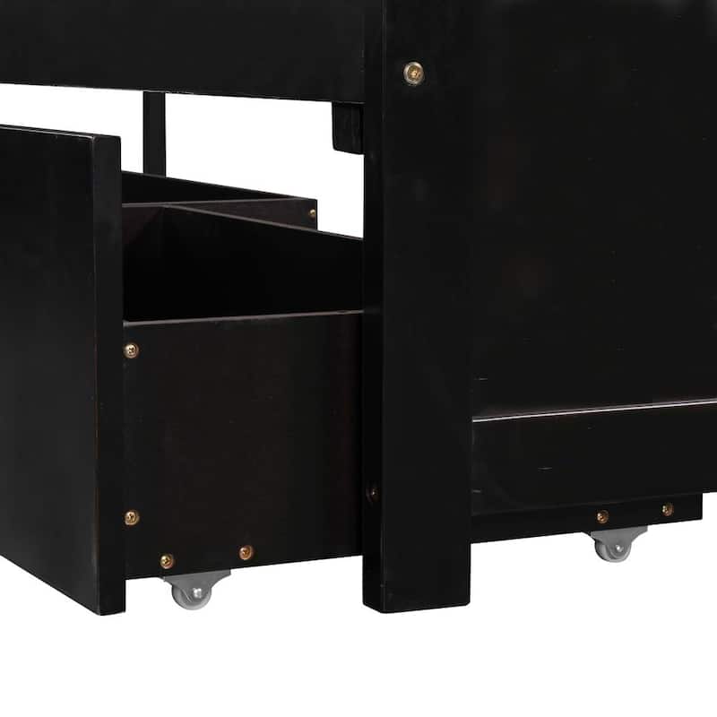 L-shaped Platform Bed with Trundle and Drawers Linked with built-in Desk