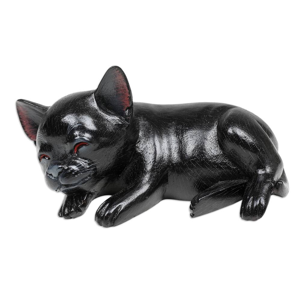 Novica Handmade Sleeping Chihuahua At Night Wood Figurine