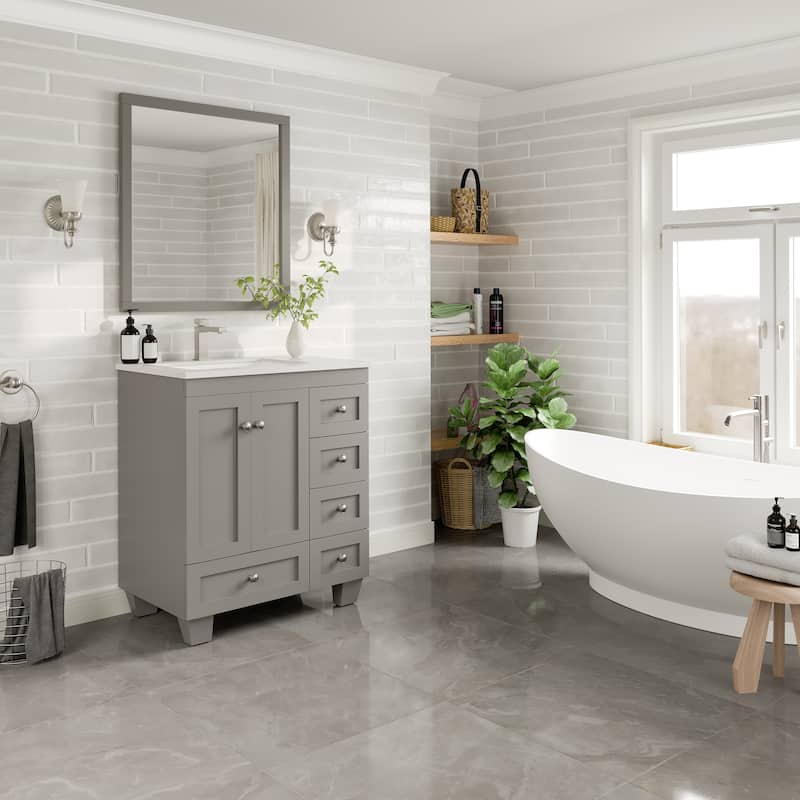 Happy 30"W Bath Vanity with Carrara Quartz Top and Undermount Sink
