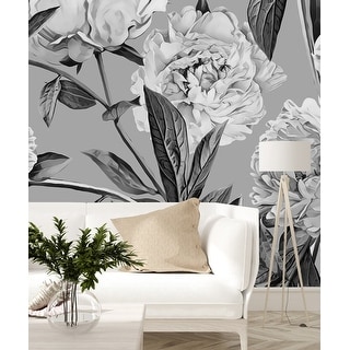 Grey Wallpaper with Peonies Peel and Stick and Prepasted - Bed Bath ...