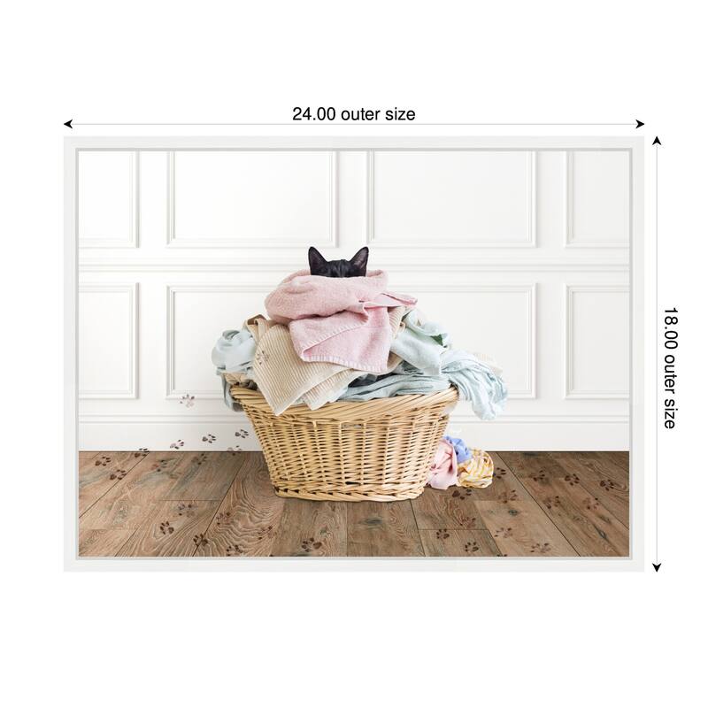 Kate and Laurel Sylvie Cat in a Basket Traditional Laundry Framed Canvas by Amy Peterson