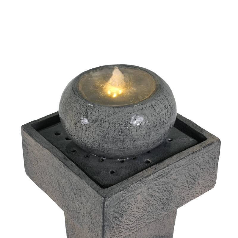 Christopher Knight Home - Aveline 25.59"H Minimalist Concrete Column Fountain LED-Lit Modern Outdoor Oasis