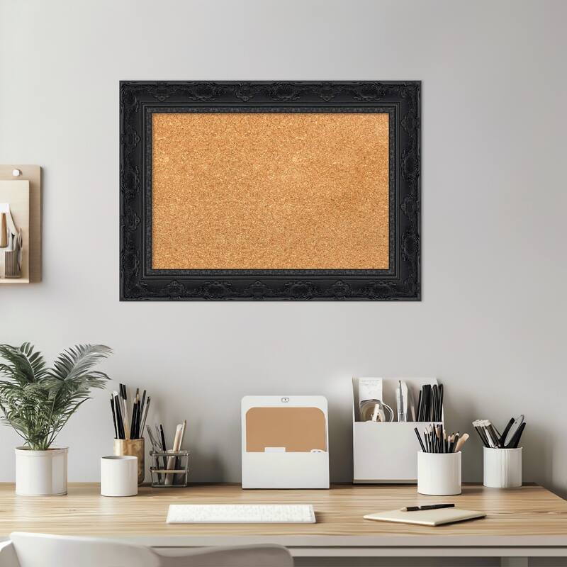 Filigree Gloss Black Framed Cork Board - Bulletin Board, Organization Board, Pin Board
