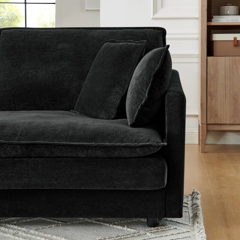Upholstered Deep Seat Chaise Lounge Couches L-shaped Sectional Sofa Living Room Towel Fabric Sofa with Ottoman and Pillows