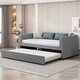preview thumbnail 23 of 31, Contemporary Design Upholstered Daybed with Ergonomic Backrest and Trundle, Space-saving, Twin Size Grey
