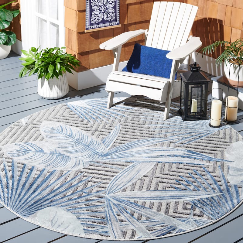 SAFAVIEH Cabana Diemut Indoor/ Outdoor Waterproof Transitional Rug - 6'5" Round - Ivory/Navy