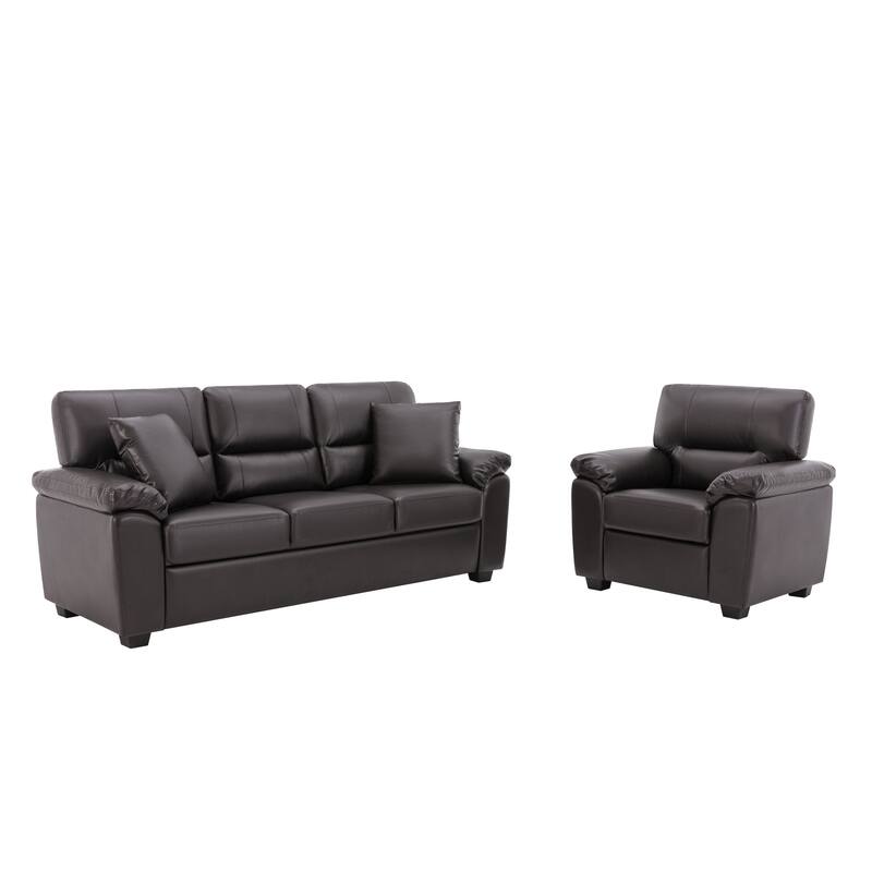 Morden Fort Upholstered Living Room Set, 2 Pieces, Faux Leather Chair, Sofa