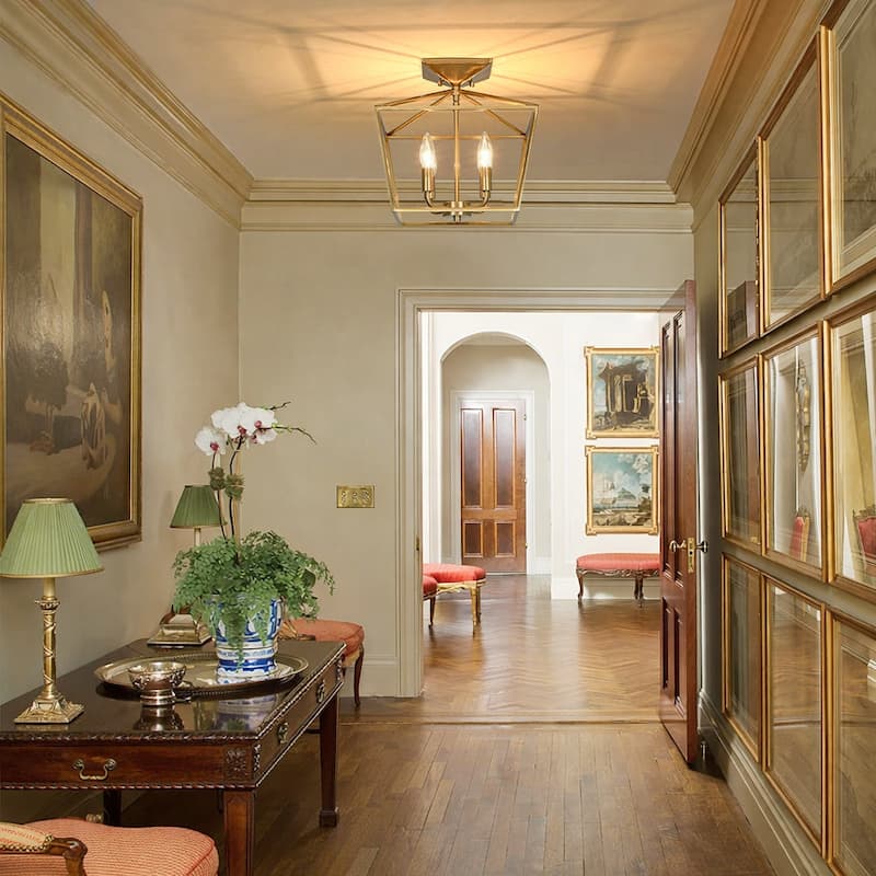 French Country Candle Iron Square Cage Semi Flush Ceiling Lantern