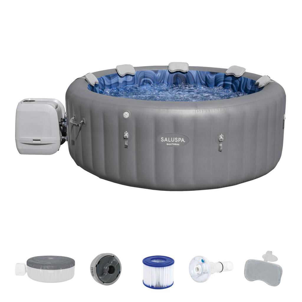 Bestway SaluSpa Santorini HydroJet Inflatable with 180 Soothing Jets, Gray - 182.57