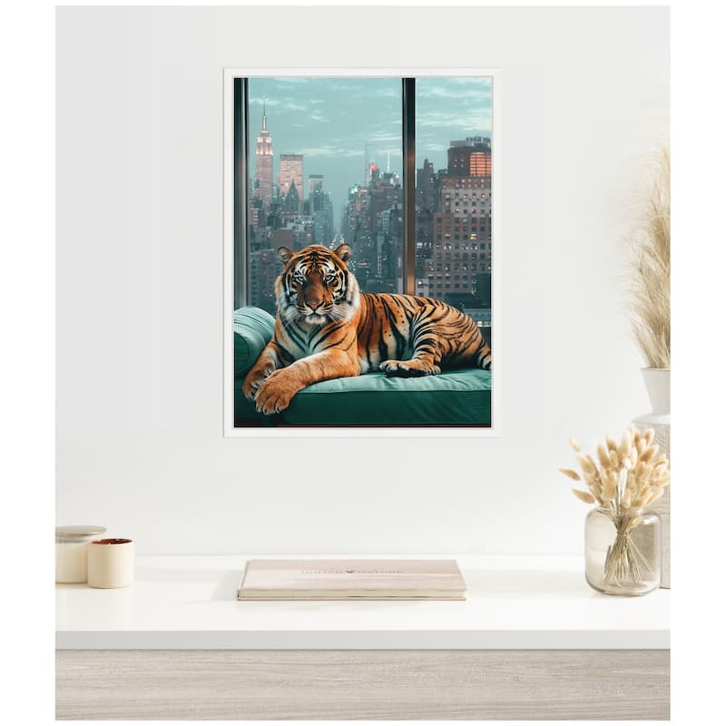 Kate and Laurel Sylvie Graceful Tiger in New York Framed Canvas by Michael Schauer