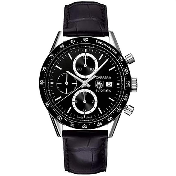 Tag Heuer Men's CV2010.FC6266 'Carrera' Chronograph Black Leather Watch. Opens flyout.