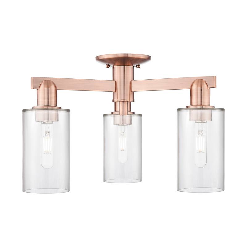 Innovations Lighting Endless Possibilities Arcadia - Clymer - 3 Light 21" Semi-Flush Mount - Clear/Antique Copper