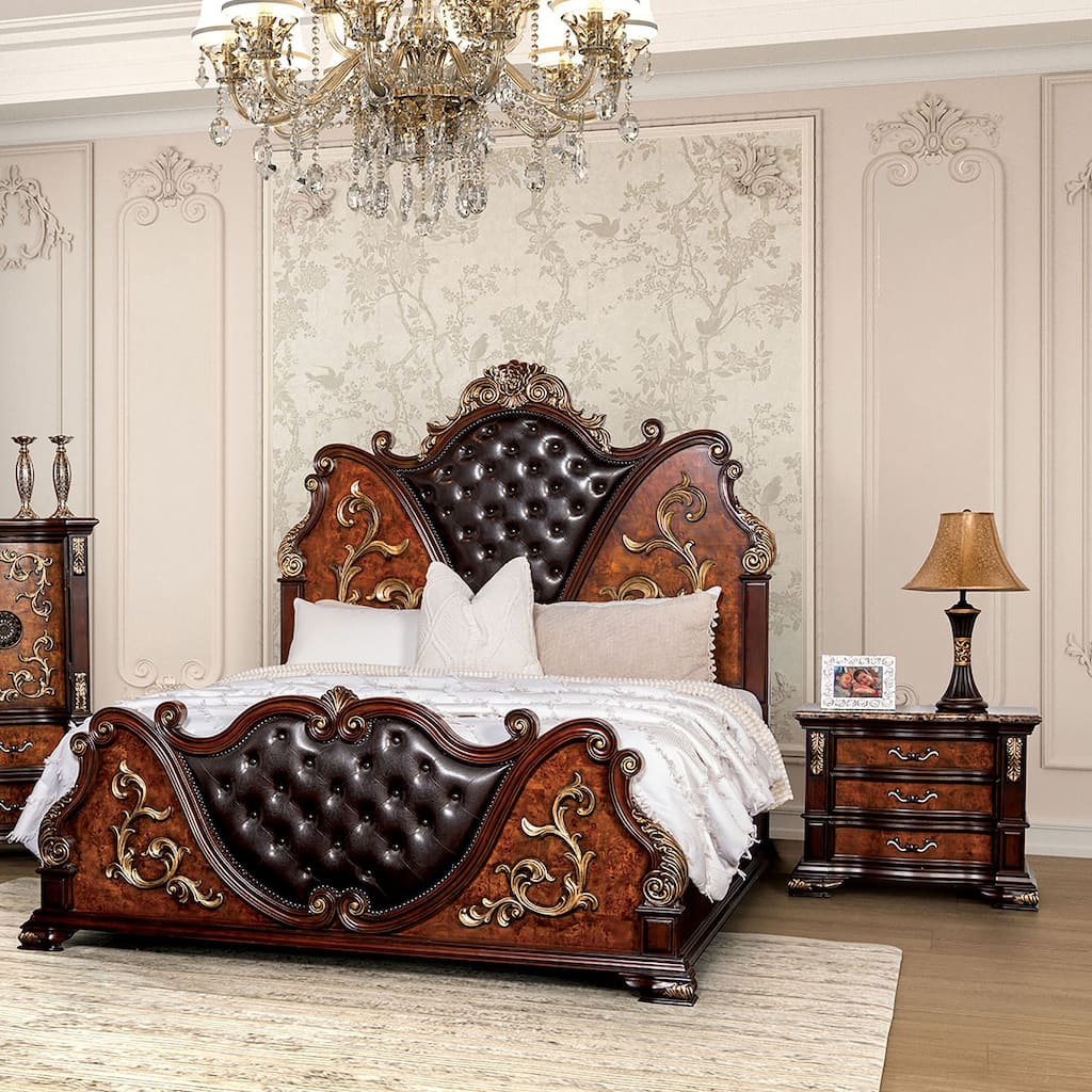 Furniture of America Cresswell Traditional 2-Piece Dark Cherry and Oak Wood Panel Bedroom Set