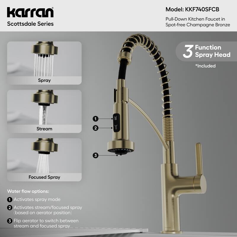 Karran Scottsdale Single Handle Commerical Pull-Down Sprayer Kitchen Faucet