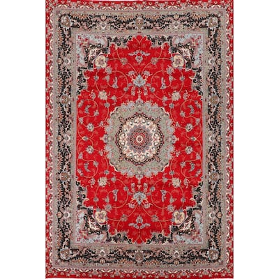 Victorian Style Kashan Turkish Rug Red Machine-Made Carpet - 9'7" x 13'0"