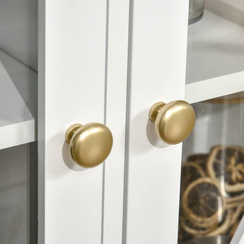 45" Farmhouse Sideboard Buffet Cabinet, Credenza,Coffee Bar Cabinet with Glass Doors and 3 Drawers, White - White
