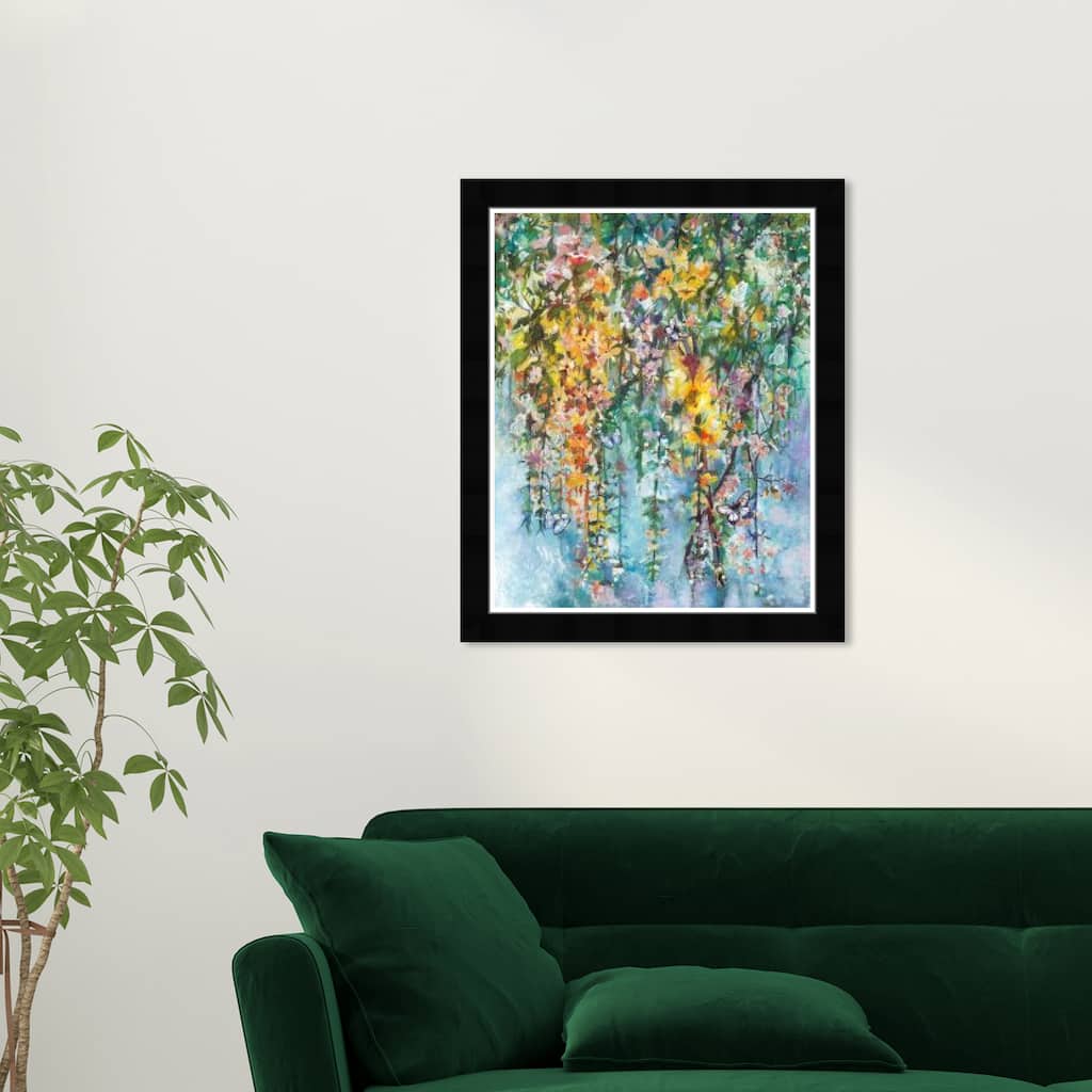 Wynwood Studio Prints Floral and Botanical Tropical Blossom Butterflies Yellow and Tropical Wall Art Canvas Print