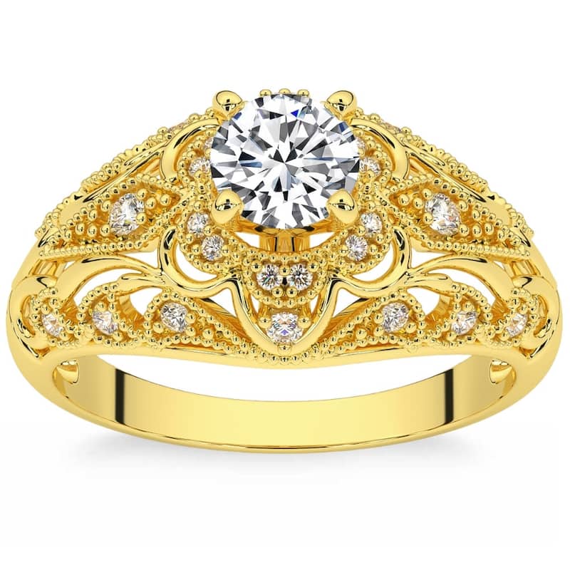 Bliss Diamond 1 1/2Ct Diamond Vintage Engagement Ring Gold Lab Grown - 4 - Yellow