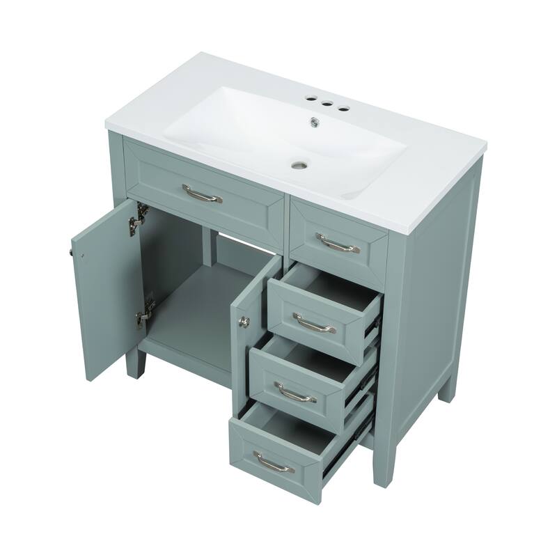 36" Blue Bathroom Vanity with Undermount Sink, Freestanding Design, Solid Rubber Wood & MDF Cabinet