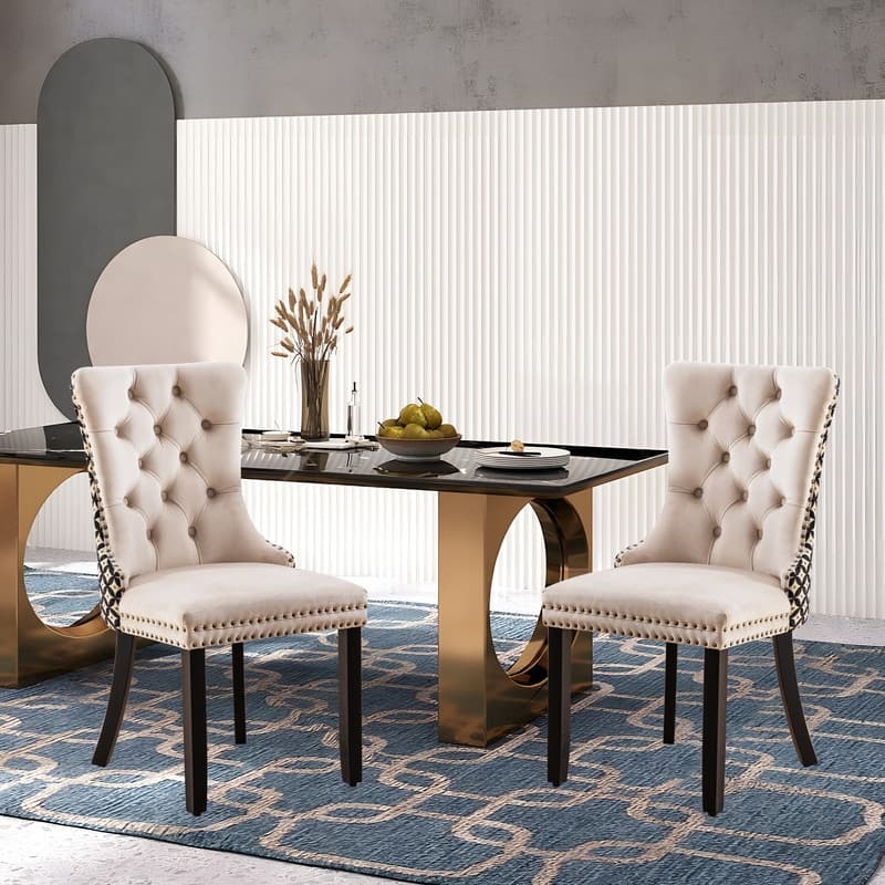 Solid Wood Velvet Upholstered Dining Chair Set of 6
