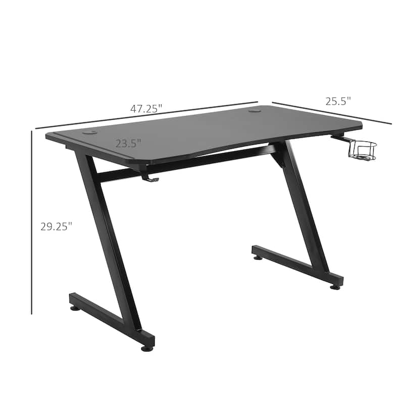HOMCOM 47.25" Gaming Desk Computer Table Metal Frame with Cup Holder Headphone Hook, Cable Hole