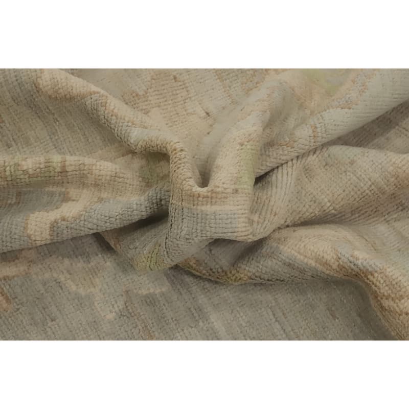 Handmade Gray Oushak Vegetable Dye Area Rug, Flora Geometric Carpet - 9' 10'' X 8' 6''