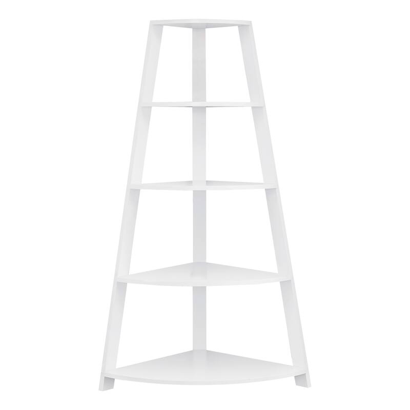 Contemporary Bookshelf - Chic White Shelving Unit - 4 Tier Tray Style Bookcase - 60" Tall Storage - 60