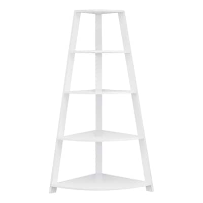 Contemporary Bookshelf - Chic White Shelving Unit - 4 Tier Tray Style Bookcase - 60" Tall Storage - 60